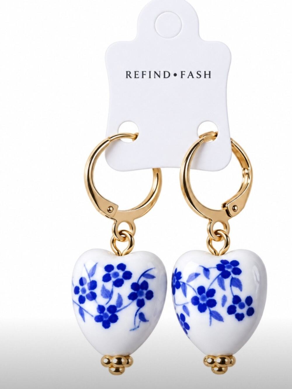 Stainless Steel White Blue Ceramic Heart Earrings New